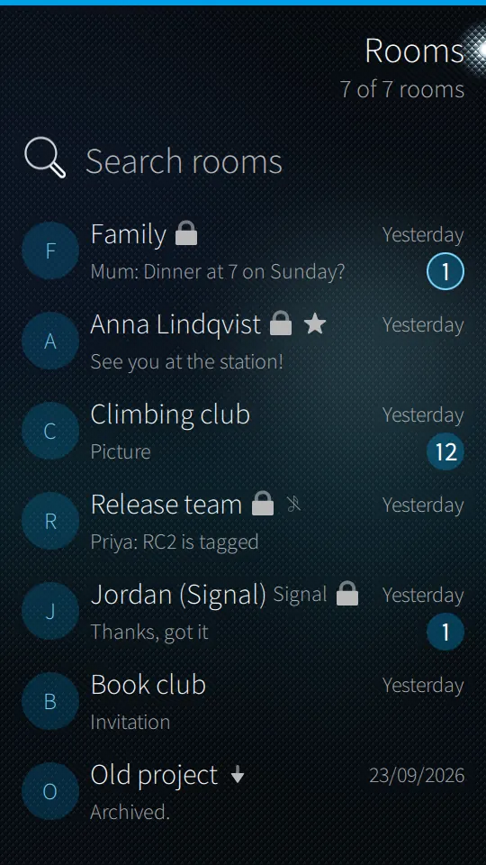 Shoal Messages on a Sailfish phone screen