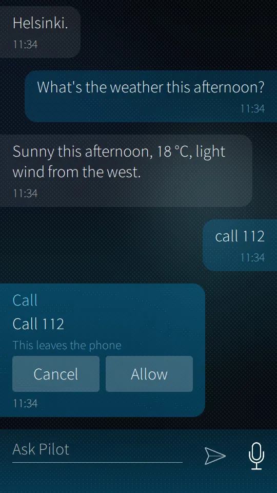 Pilot on a Sailfish phone screen